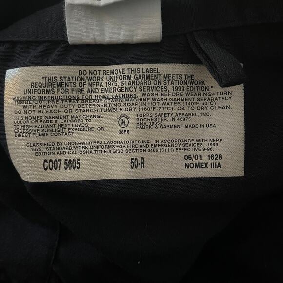 Topps Safety FR Nomex IIIA Flame Resistance Coveralls Navy Blue USA C007 5605 - Picture 4 of 10